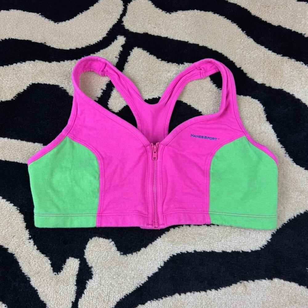 ★pink & green zip-front sports bra top ★